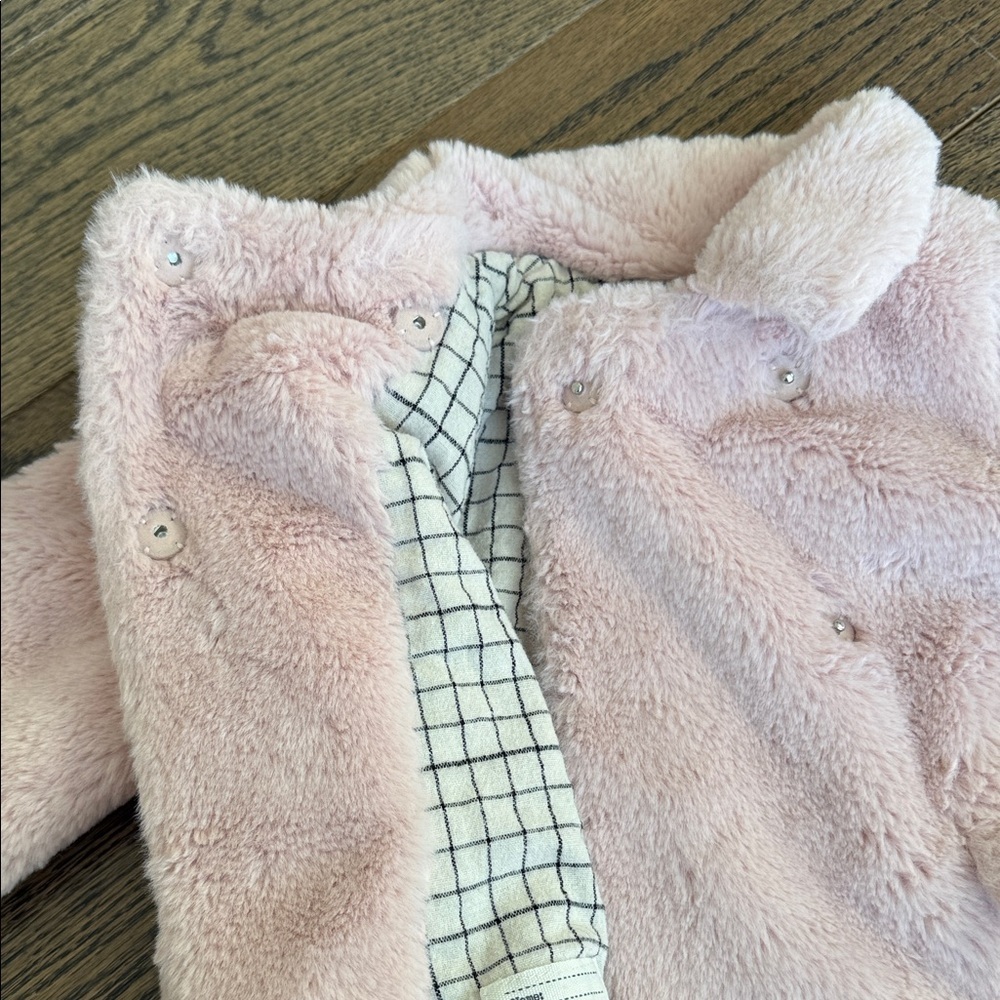 Zara Baby Pink Fuzzy Jacket 12-18 months baby toddler with pockets EUC - Picture 7 of 8